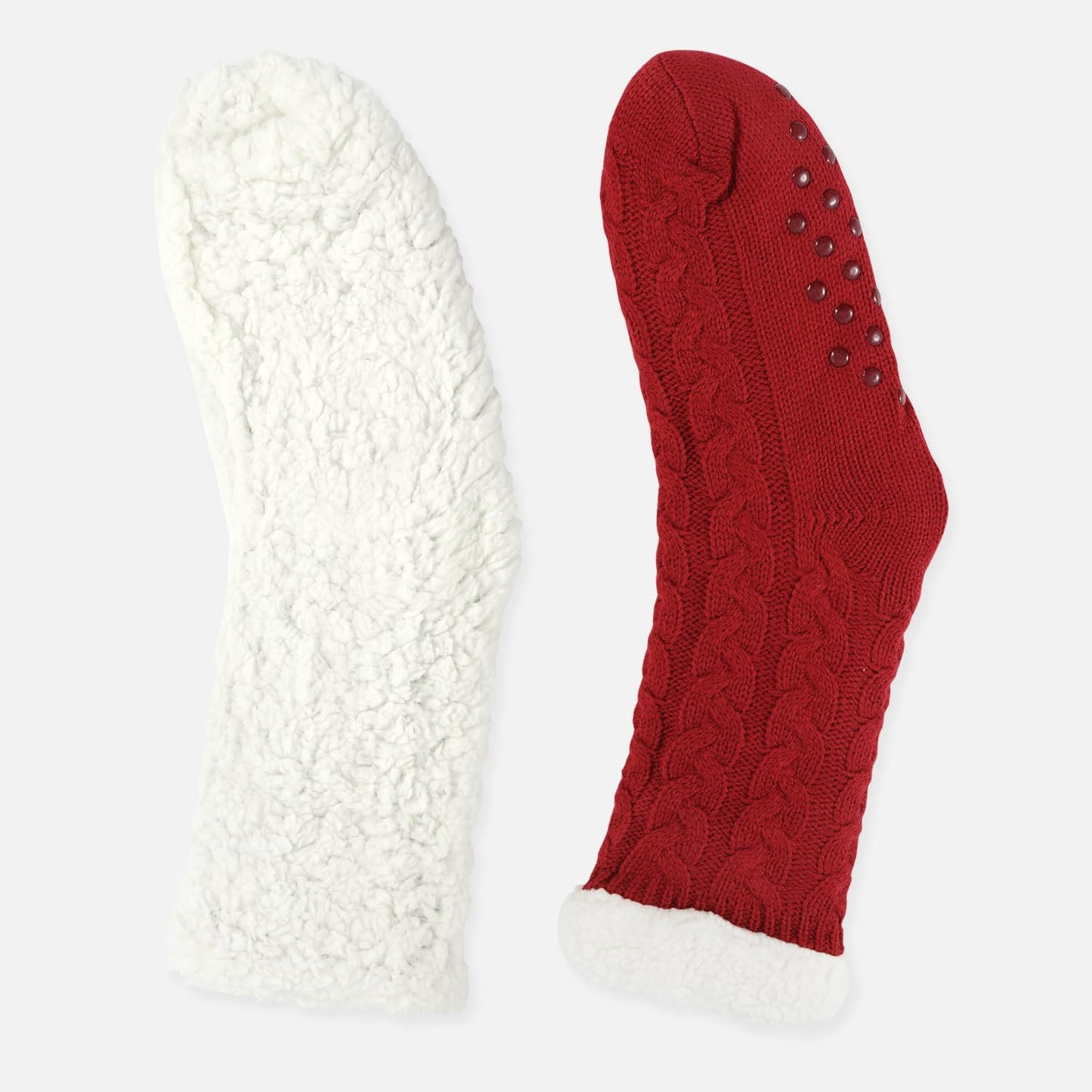 Junely Slipper Socks with Grips for Women Fuzzy Cozy Fluffy Non Slip Warm Winter Thick Comfy Soft Fleece Cabin Socks Red