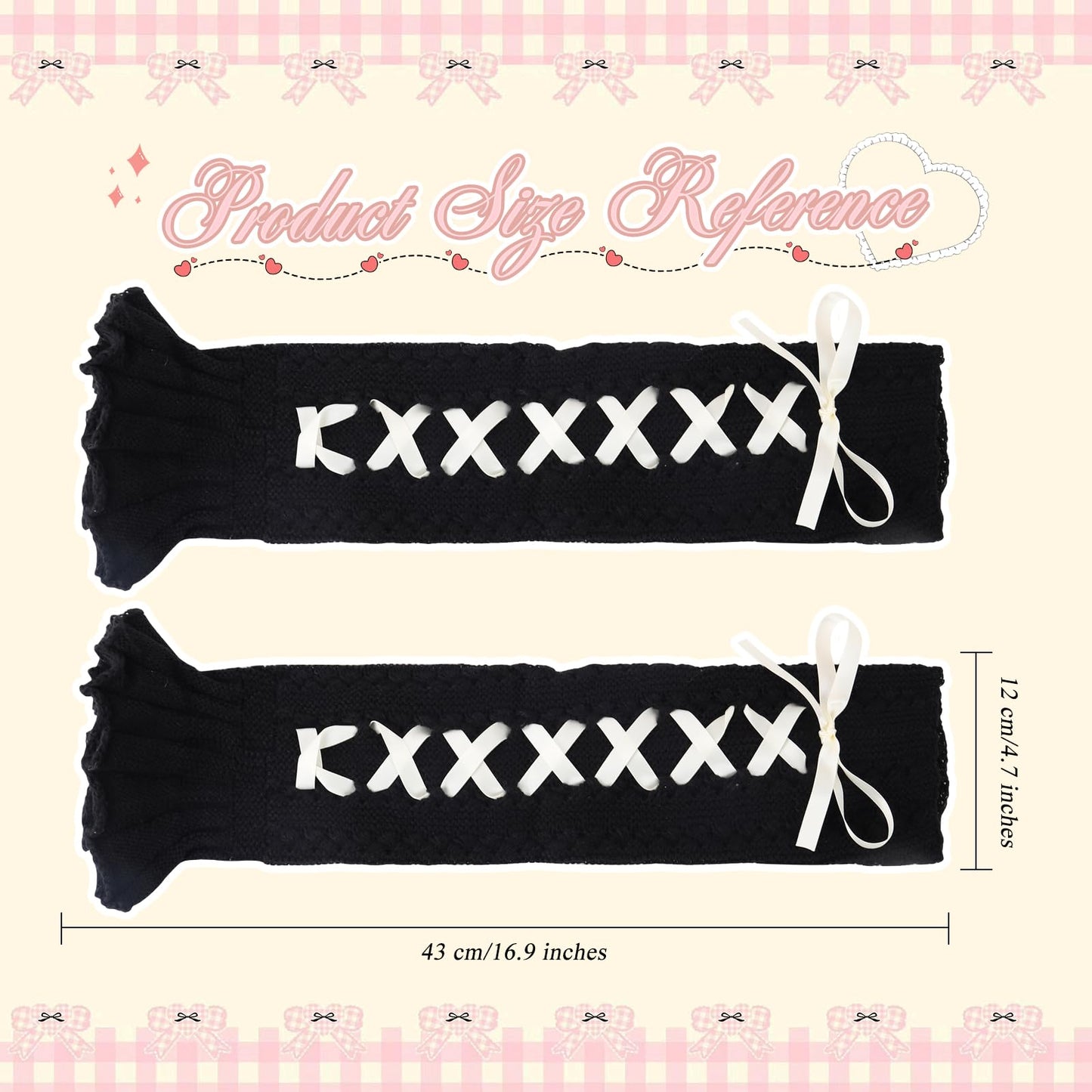 Junely Leg Warmers for Women Kawaii Leg Warmer Cute Legwarmers with Bows Cutecore Lolita Harajuku Gyaru Japanese Accessories Black