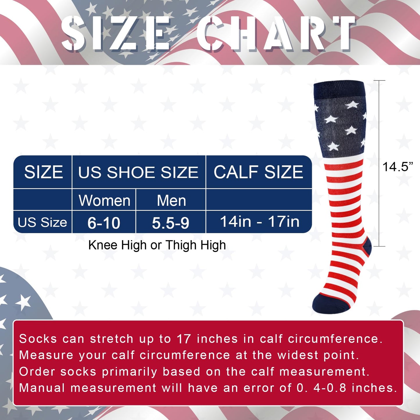 Junely American Flag Compression Socks for Women Patriotic Knee High Socks for 4th of July Running Athletic Nurses Pregnant Women Work Support Travel Flight Sports Gifts Red White Blue