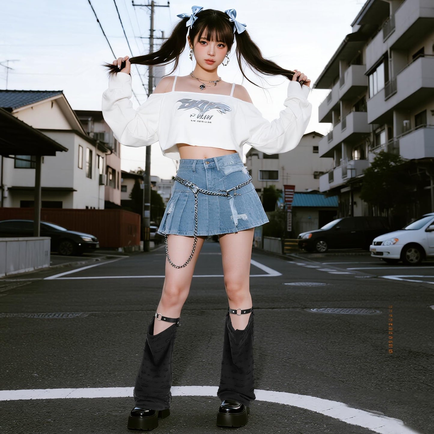 Junely Leg Warmers for Women Kawaii Leg Warmer Cute Legwarmers with Adjustable Strap Cutecore Lolita Harajuku Gyaru Japanese Accessories Black