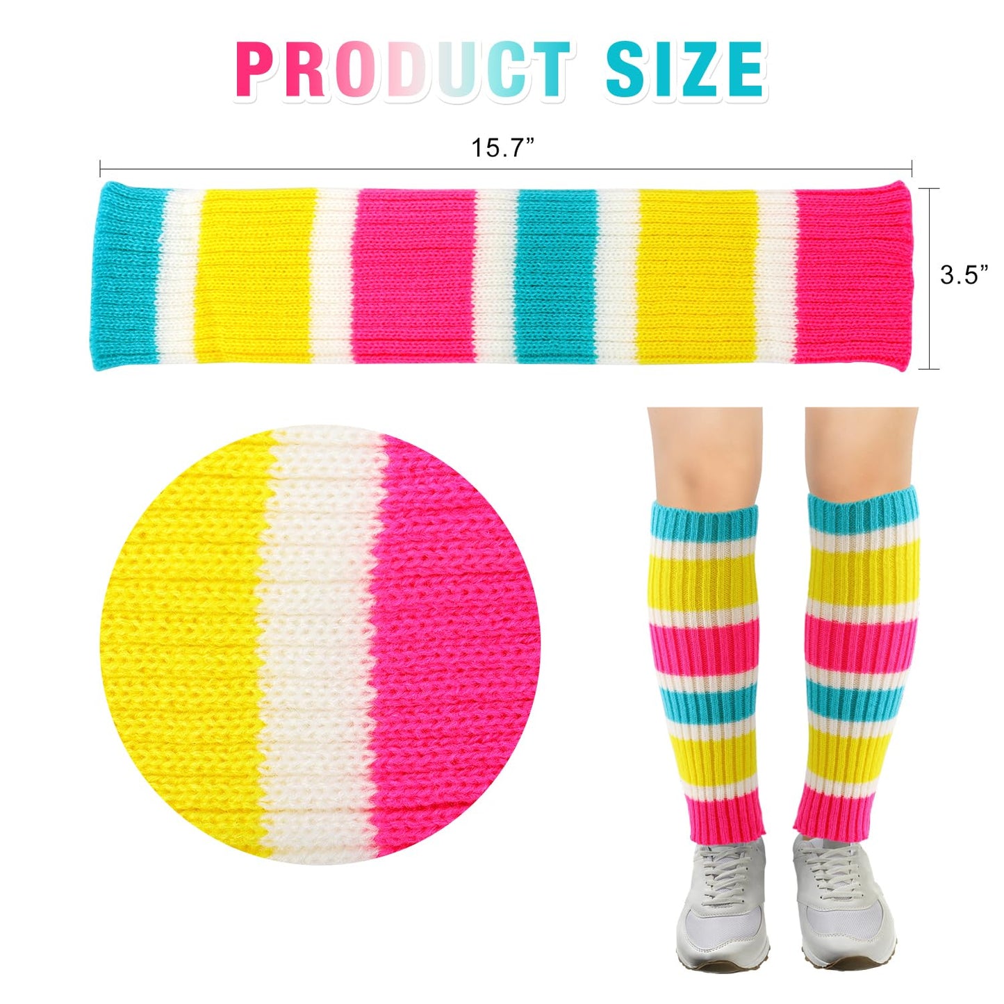 Junely Leg Warmers 80s Leg Warmer Knit Legwarmers Neon for Ballet Dance Figure Skating Ice Skating Boot Pink Blue