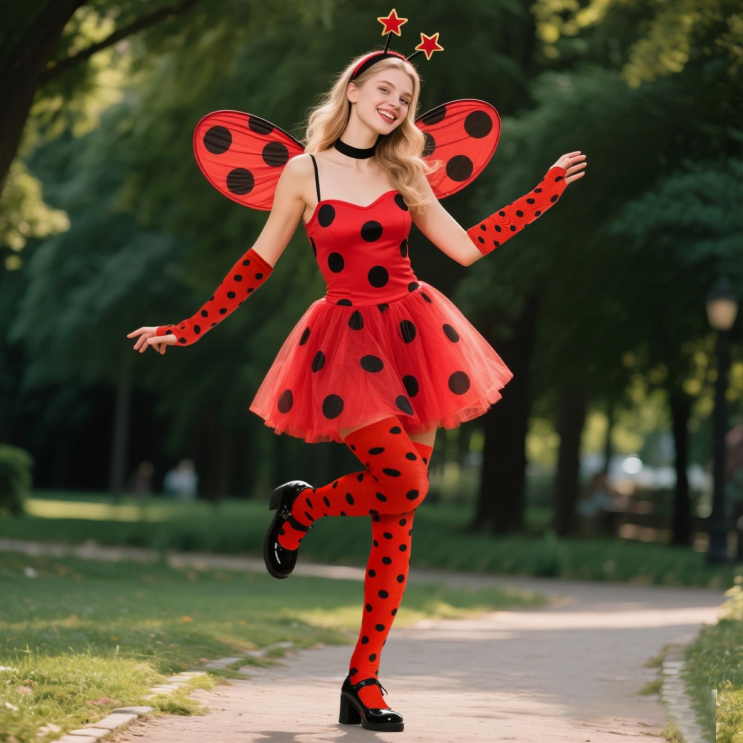 Junely Polka Dot Thigh High Socks Over the Knee Stockings Extra Long Halloween Cosplay Costume Accessories Gifts Red