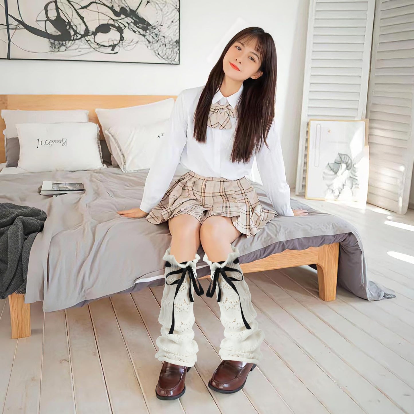 Junely Leg Warmers for Women Kawaii Leg Warmer Cute Legwarmers Japanese Socks Halloween Goth Emo Lolita Gyaru Gothic Harajuku Accessories Black White