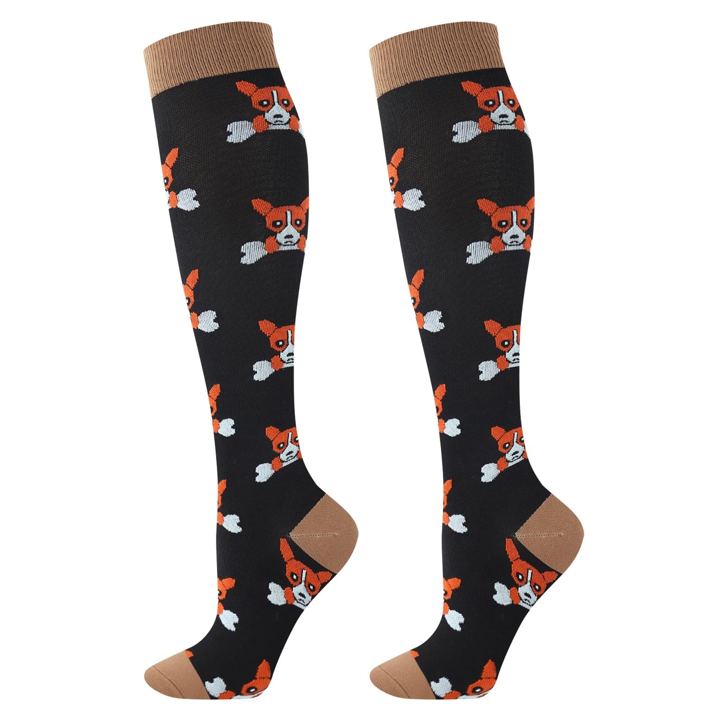Junely Compression Socks for Women Dog Knee High Stockings for Running Athletic Nurses Pregnant Women Work Support Travel Flight Sports Gifts Black