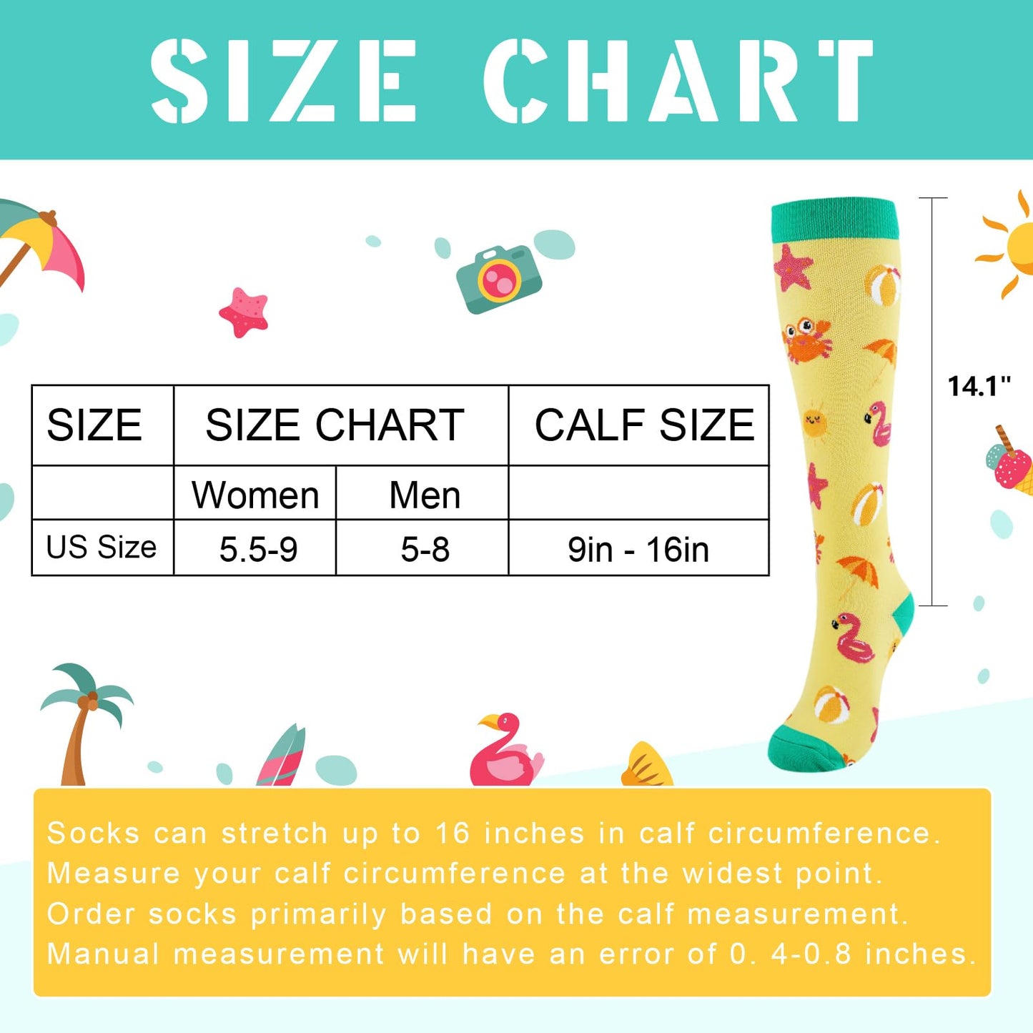 Junely Compression Socks for Women Animal Knee High Stockings for Running Nurses Support Travel Pregnancy Gifts Blue Pink Yellow