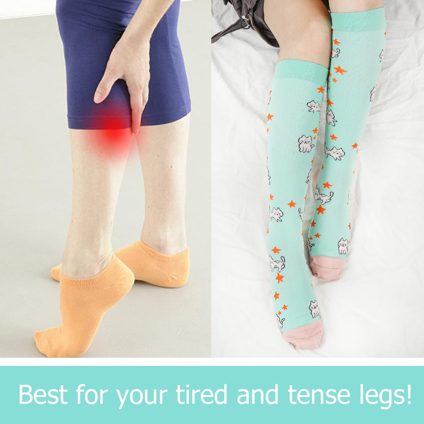 Junely Compression Socks for Women Cat Knee High Stockings for Running Athletic Nurses Pregnant Women Work Support Travel Flight Sports Cat Gifts Blue