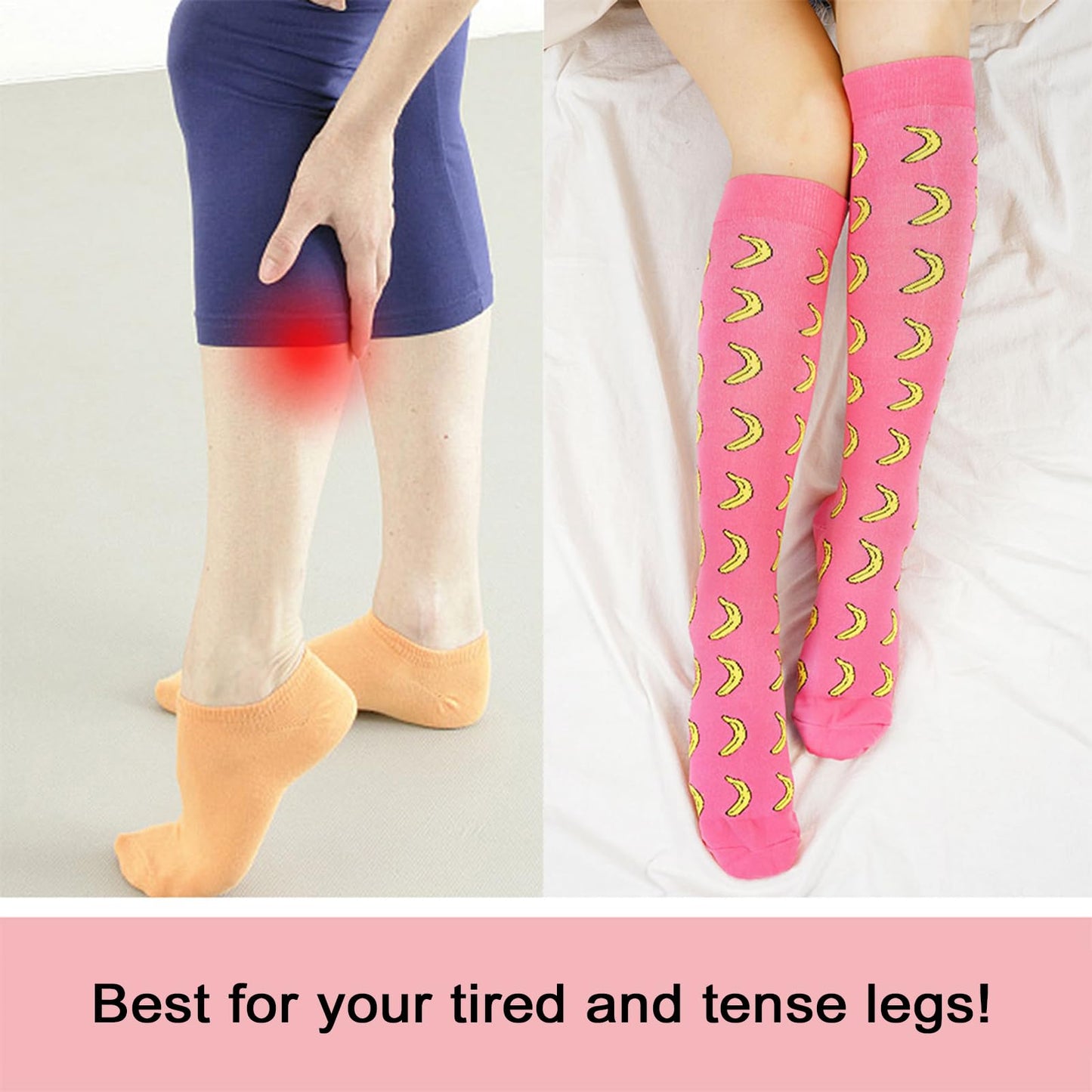 Junely Compression Socks for Women 20-30 mmhg Banana Knee High Socks for Running Athletic Nurses Pregnant Women Work Support Travel Flight Sports Pink