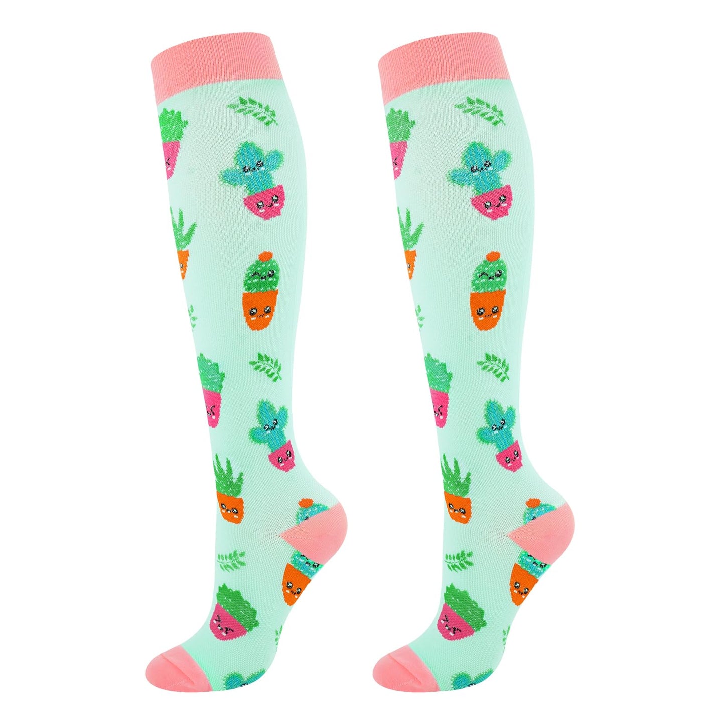 Junely Compression Socks for Women Plant Knee High Stockings for Running Athletic Nurses Pregnant Women Work Support Travel Flight Sports Gifts Green
