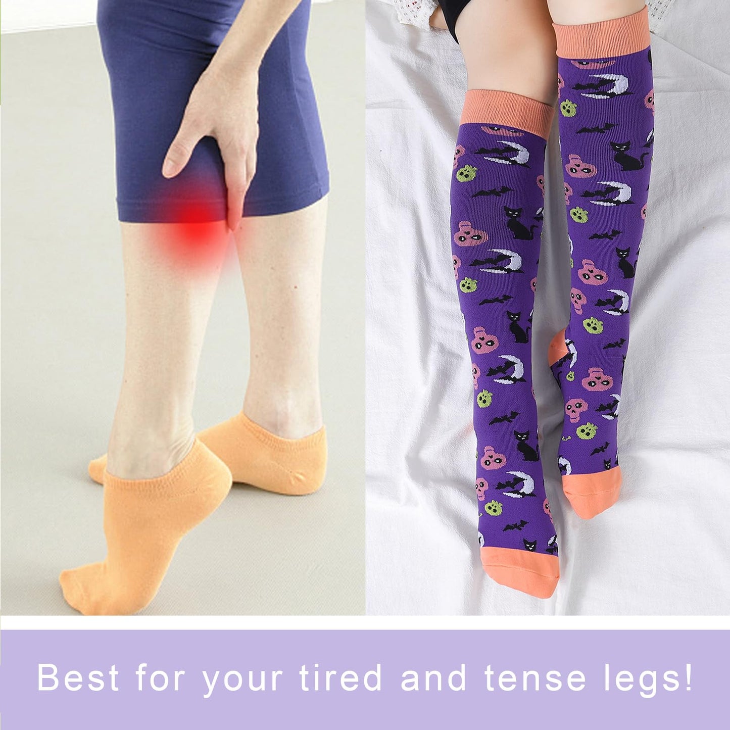 Junely Halloween Compression Socks for Women 20-30 mmhg Knee High Socks for Running Athletic Nurses Pregnant Women Work Support Travel Flight Sports Gifts Purple