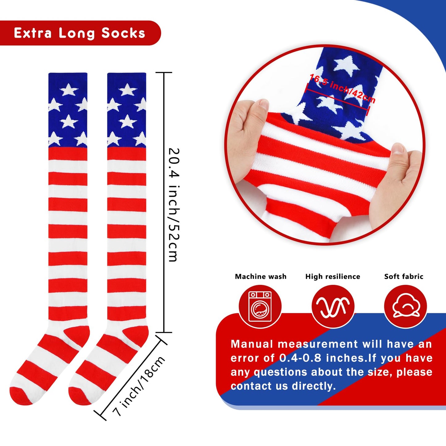 Junely American Flag Thigh High Socks Patriotic Over the Knee Stockings Extra Long 4th of July Costume Accessories Gifts Red White Blue