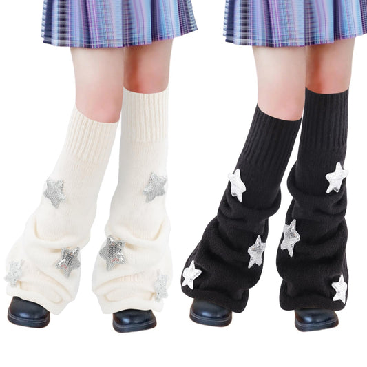 Junely Leg Warmers for Women Winter Kawaii Leg Warmer Cute Legwarmers Japanese Socks Halloween Goth Emo Lolita Gyaru Gothic Harajuku Accessories Black White