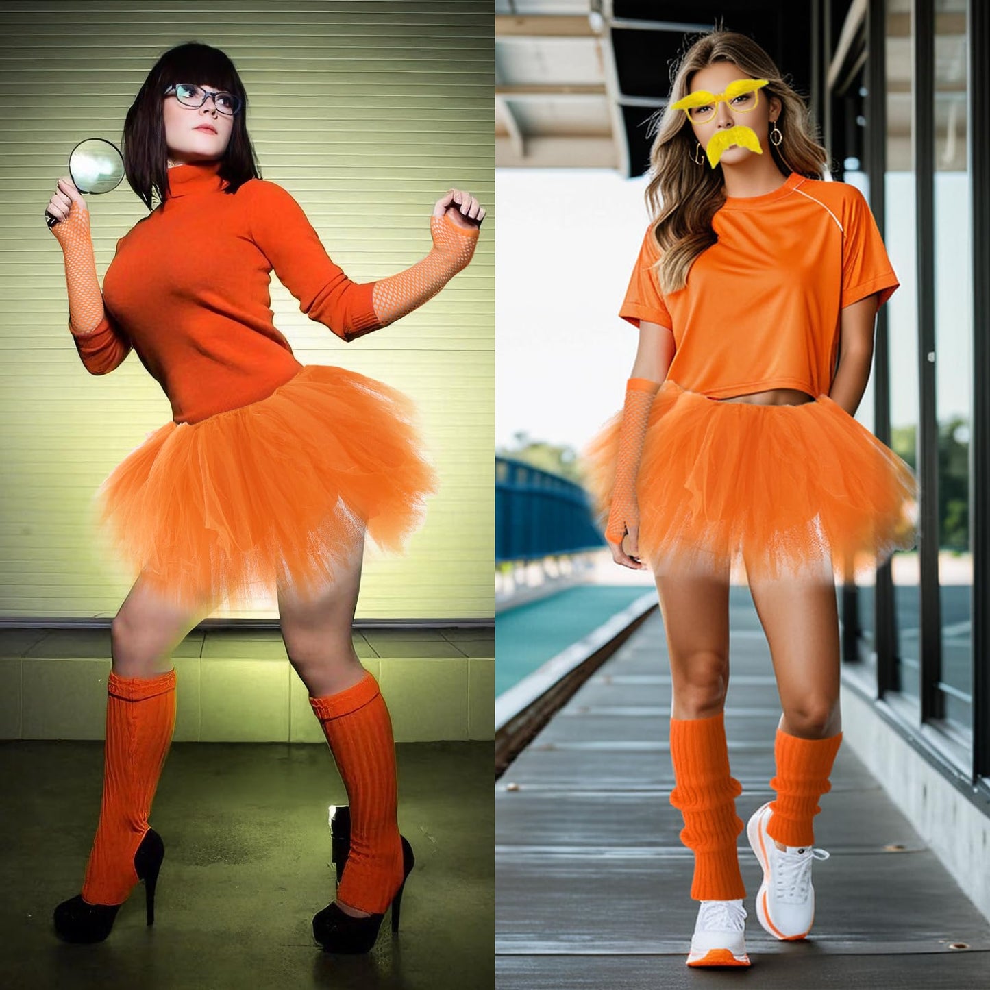 Junely Tutu for Women Adults and Leg Warmers and Fingerless Gloves Costume Accessories for Halloween Ballet Dance Running Gifts Orange