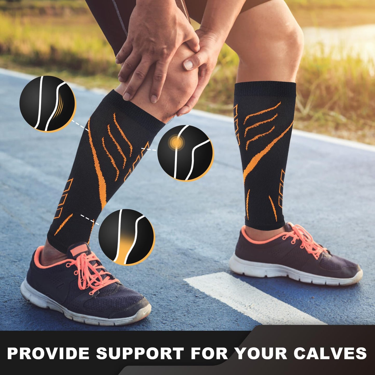 Junely 3 Pairs Calf Compression Sleeve for Men and Women Leg Compression Sleeve for Support Sports Running Cycling Black White