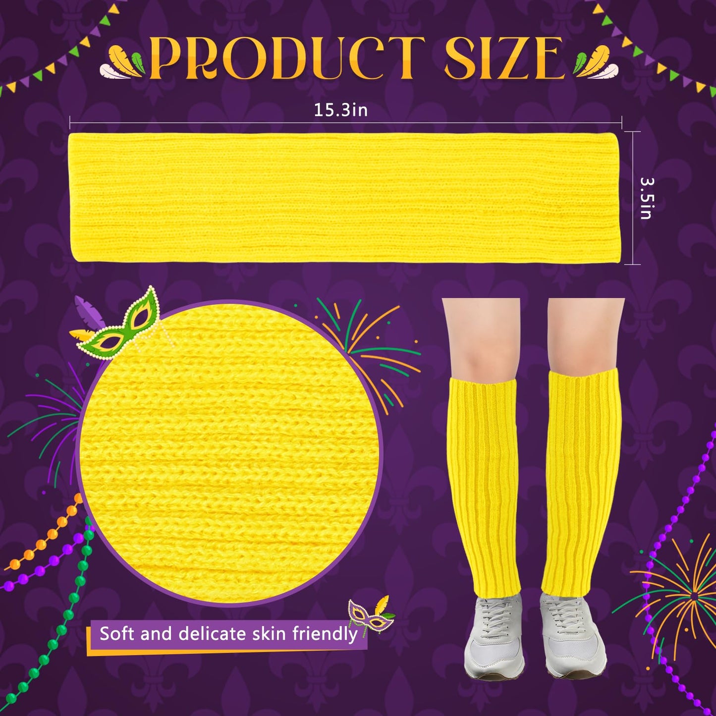 Junely Leg Warmers 80s Neon Leg Warmer Knit Legwarmers for Mardi Gras Ballet Dance Figure Skating Ice Skating Boot Yellow