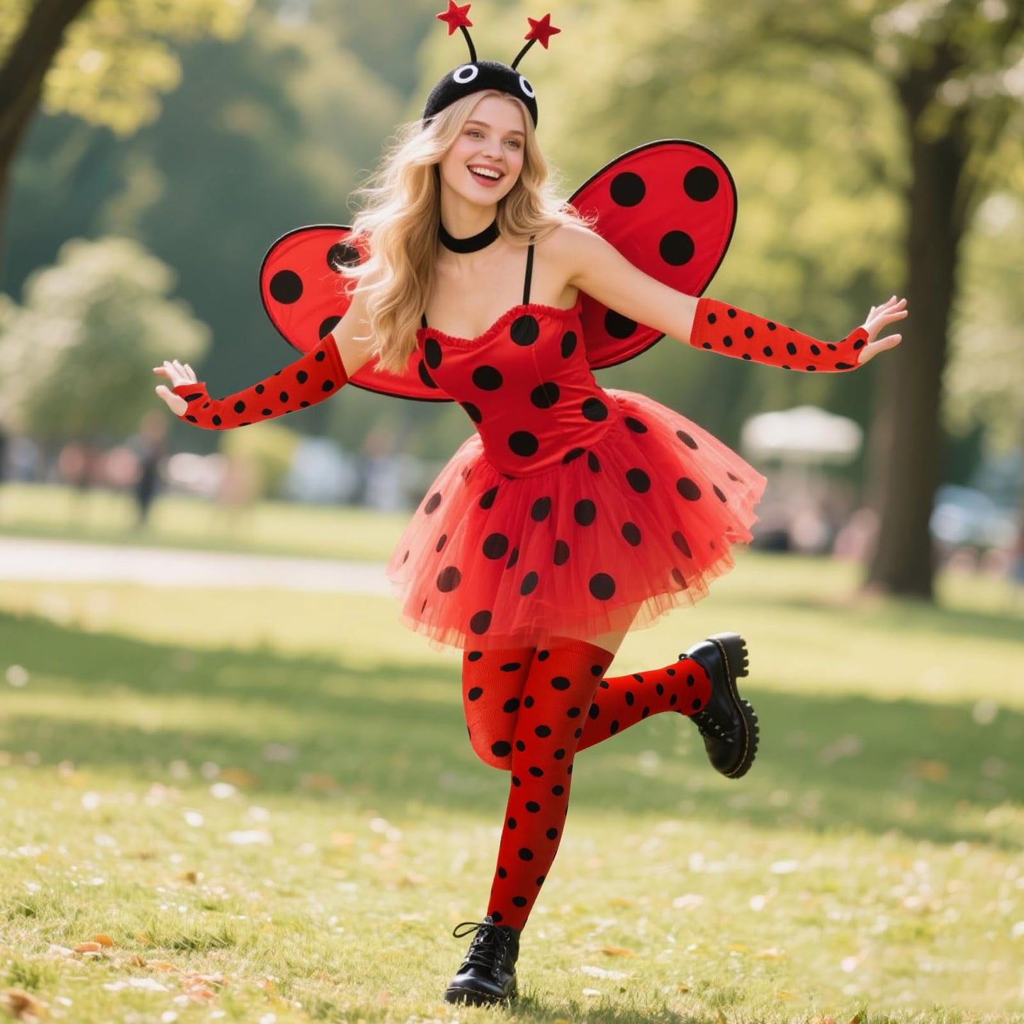 Junely Polka Dot Thigh High Socks Over the Knee Stockings Extra Long Halloween Cosplay Costume Accessories Gifts Red