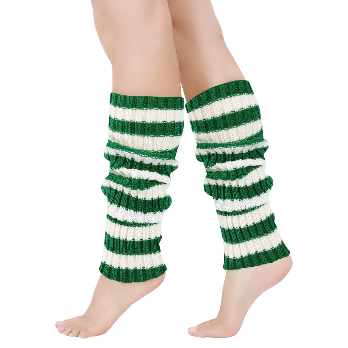 Junely St Patricks Day Leg Warmers Striped Leg Warmer Knit Legwarmers Cosplay Halloween Christmas Costume Accessories Green White