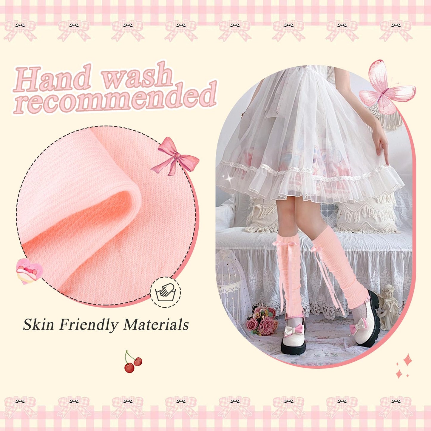 Junely Leg Warmers for Women Kawaii Leg Warmer Cute Legwarmers with Bows Cutecore Lolita Harajuku Gyaru Japanese Accessories Light Pink