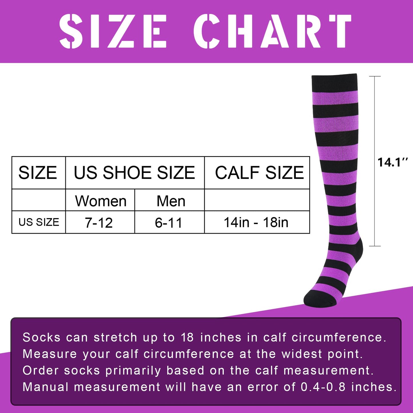 Junely Compression Socks for Women Striped Knee High Stockings for Halloween Running Athletic Nurses Pregnant Women Work Support Travel Flight Sports Gifts Black