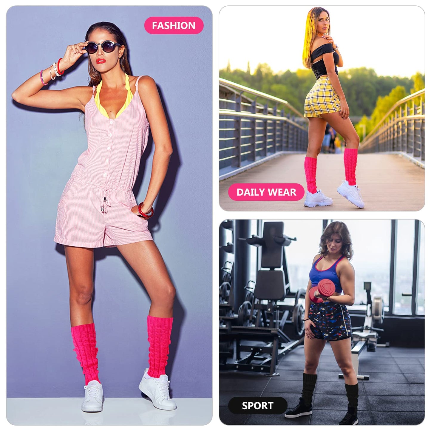 Junely Leg Warmers 80s Neon Leg Warmer Knit Legwarmers for Halloween Mardi Gras Ballet Figure Skating Ice Skating Dance Boot Purple