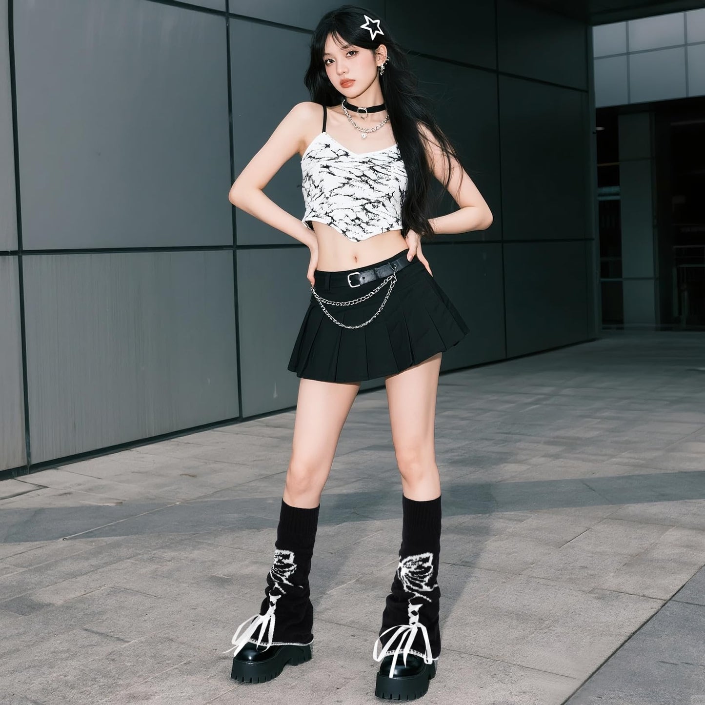 Junely Leg Warmers Kawaii Leg Warmer Cute Legwarmers Reversible Japanese Socks Goth Emo Lolita Gyaru Harajuku Accessories Black