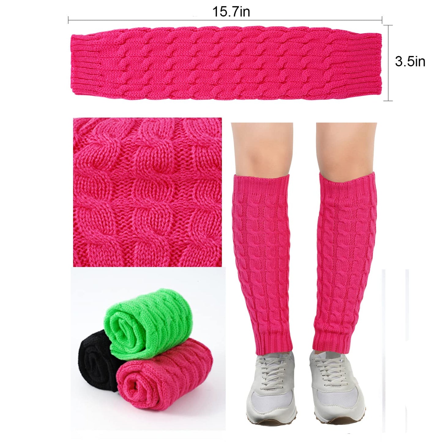 Junely Leg Warmers 80s Neon Leg Warmer Knit Legwarmers for Ballet Dance Figure Skating Ice Skating Boot Hot Pink