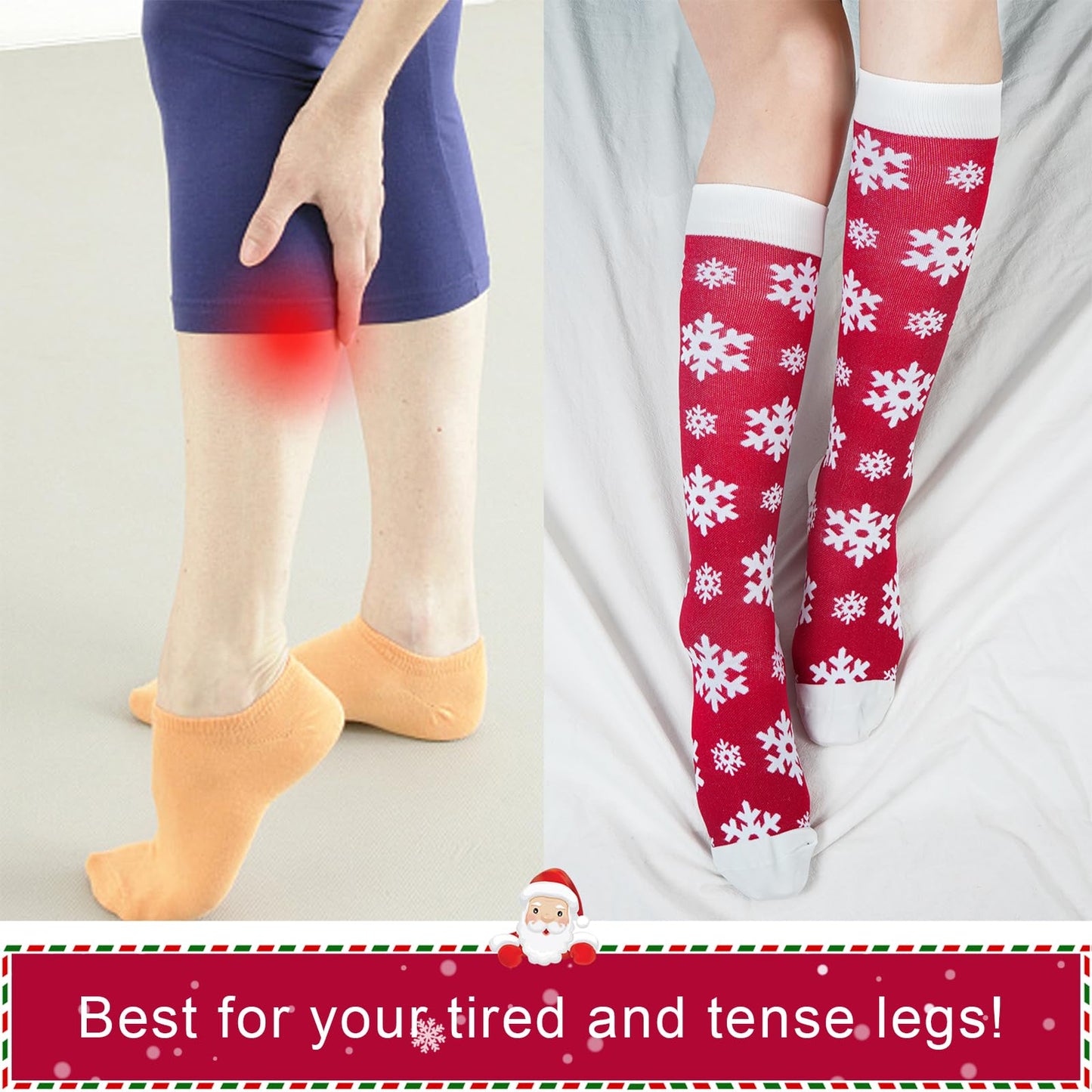 Junely Compression Socks for Women Christmas Snowflake Knee High Stockings for Running Athletic Nurses Pregnant Women Work Support Travel Flight Sports Gifts Red