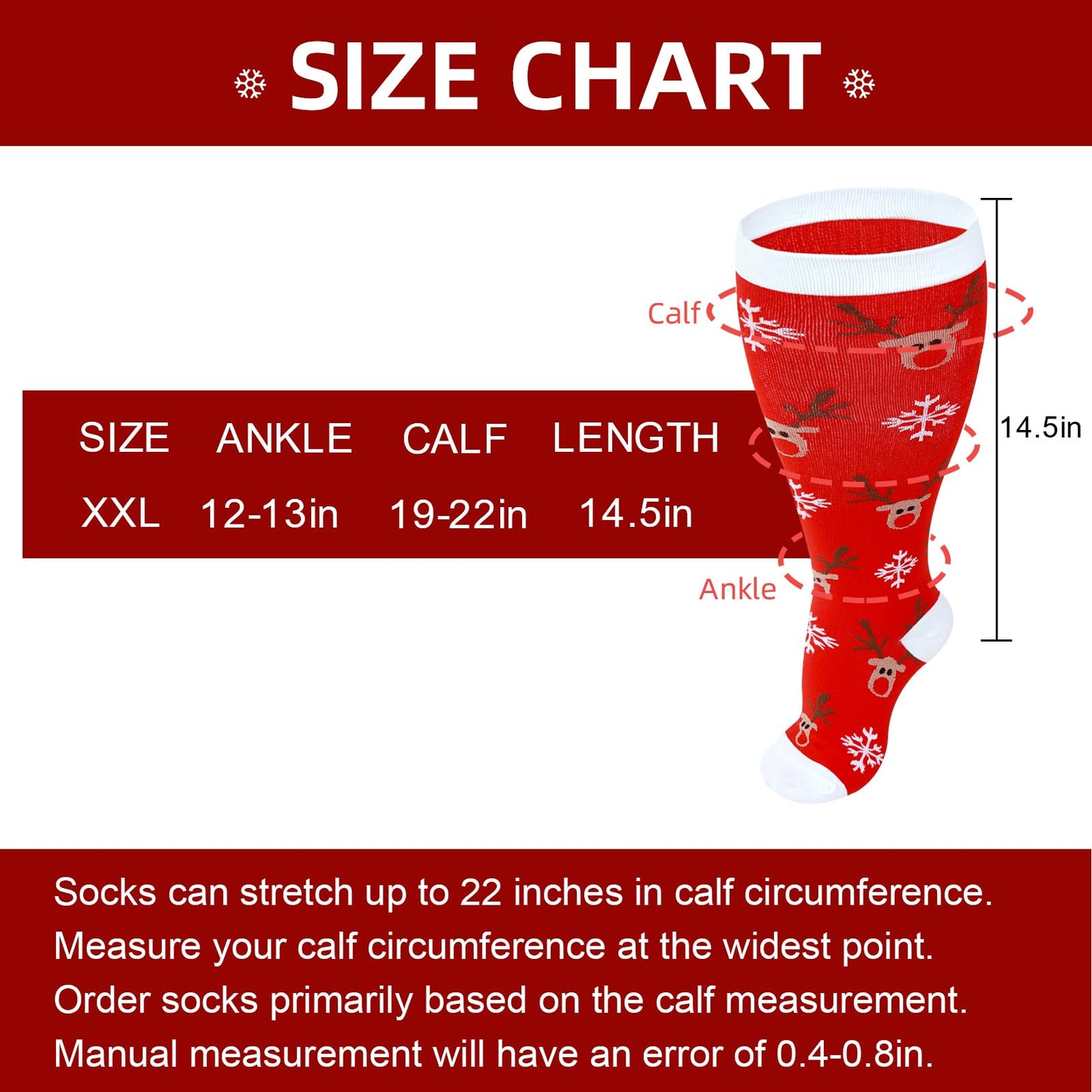 Junely Compression Socks for Women Wide Calf Knee High Christmas Stockings for Running Athletic Nurses Pregnant Women Work Support Travel Flight Sports Gifts Red