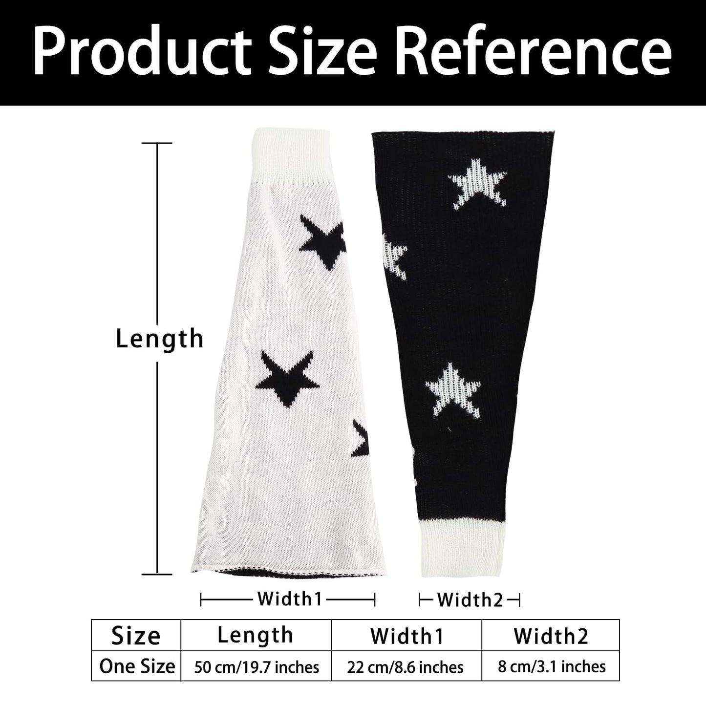 Junely Leg Warmers for Women Winter Kawaii Leg Warmer Cute Star Legwarmers Japanese Socks Halloween Goth Emo Lolita Gyaru Gothic Harajuku Accessories Black White