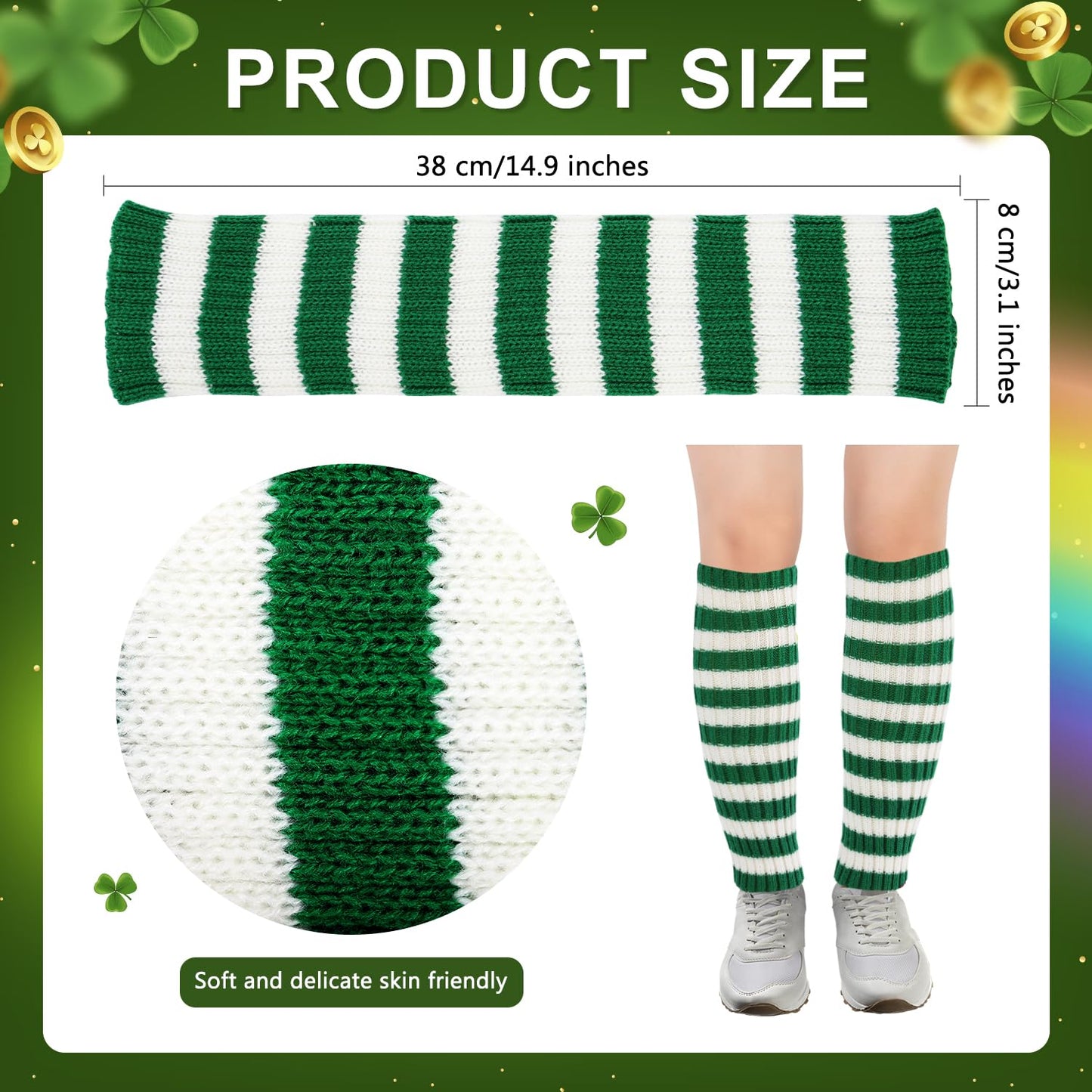 Junely St Patricks Day Leg Warmers Striped Leg Warmer Knit Legwarmers Cosplay Halloween Christmas Costume Accessories Green White