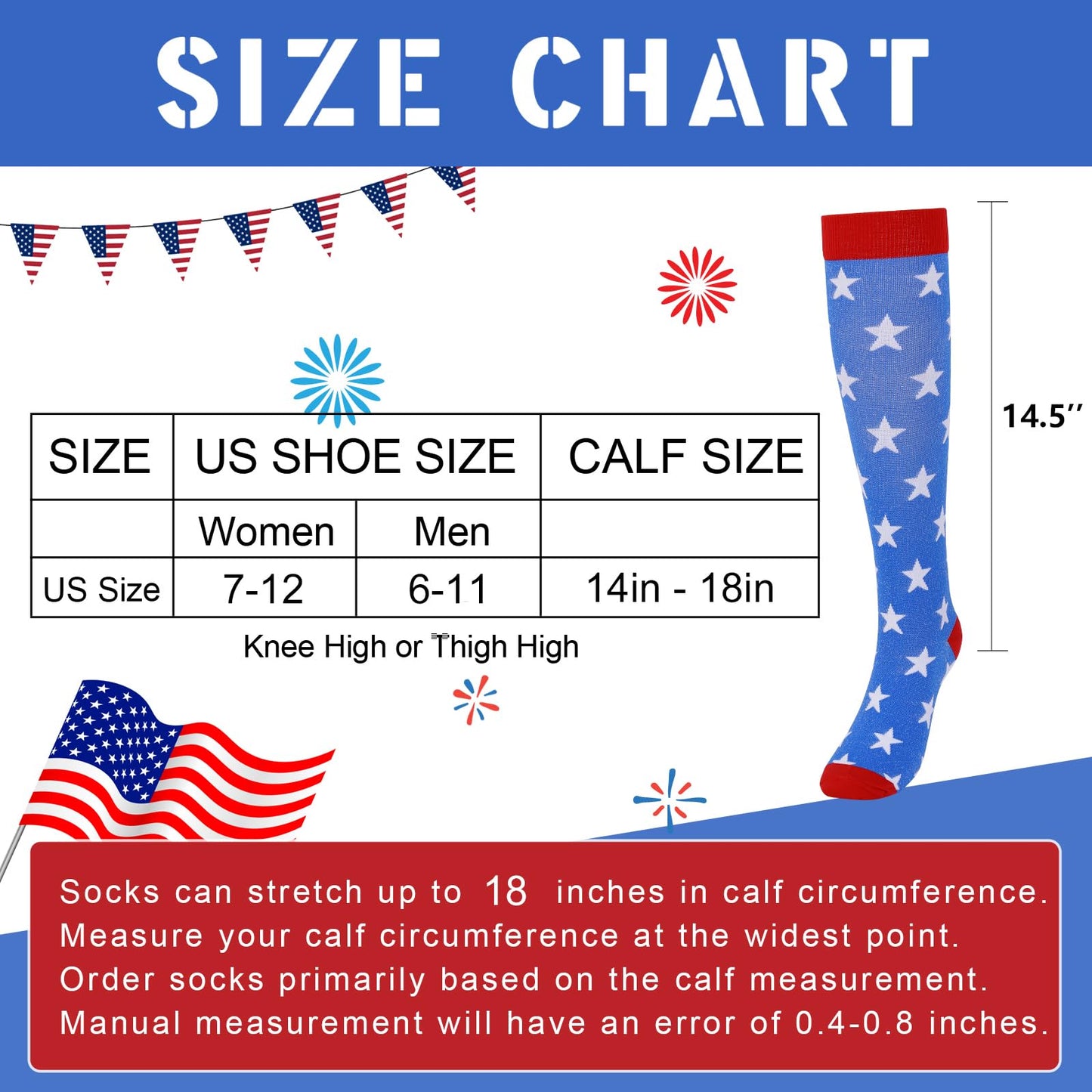 Junely American Flag Compression Socks for Women 20-30 mmhg Patriotic Knee High Socks for 4th of July Running Athletic Nurses Pregnant Women Work Support Travel Flight Sports Gifts Red White Blue