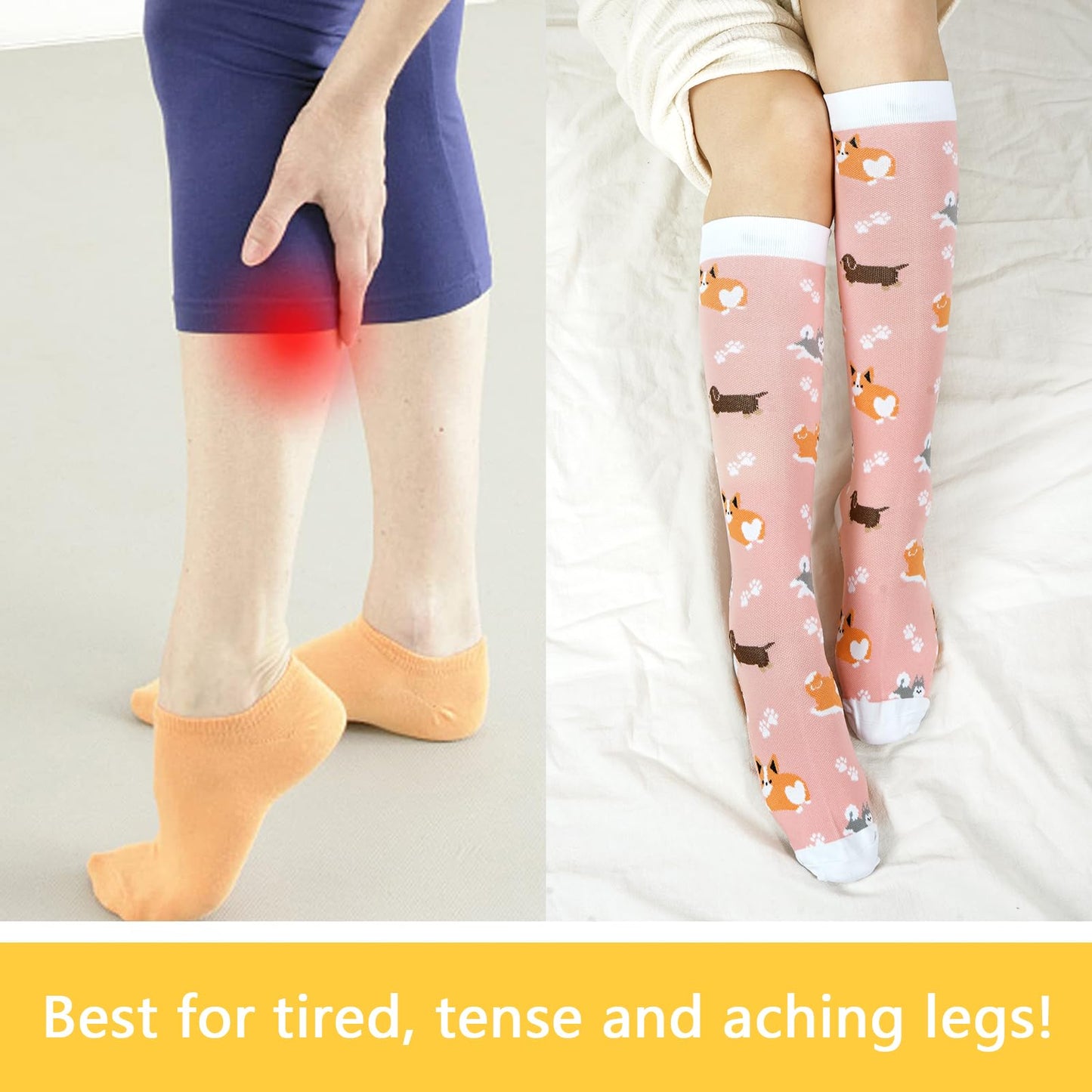 Junely Compression Socks for Women Animal Knee High Stockings for Running Nurses Support Travel Pregnancy Gifts Blue Pink Yellow