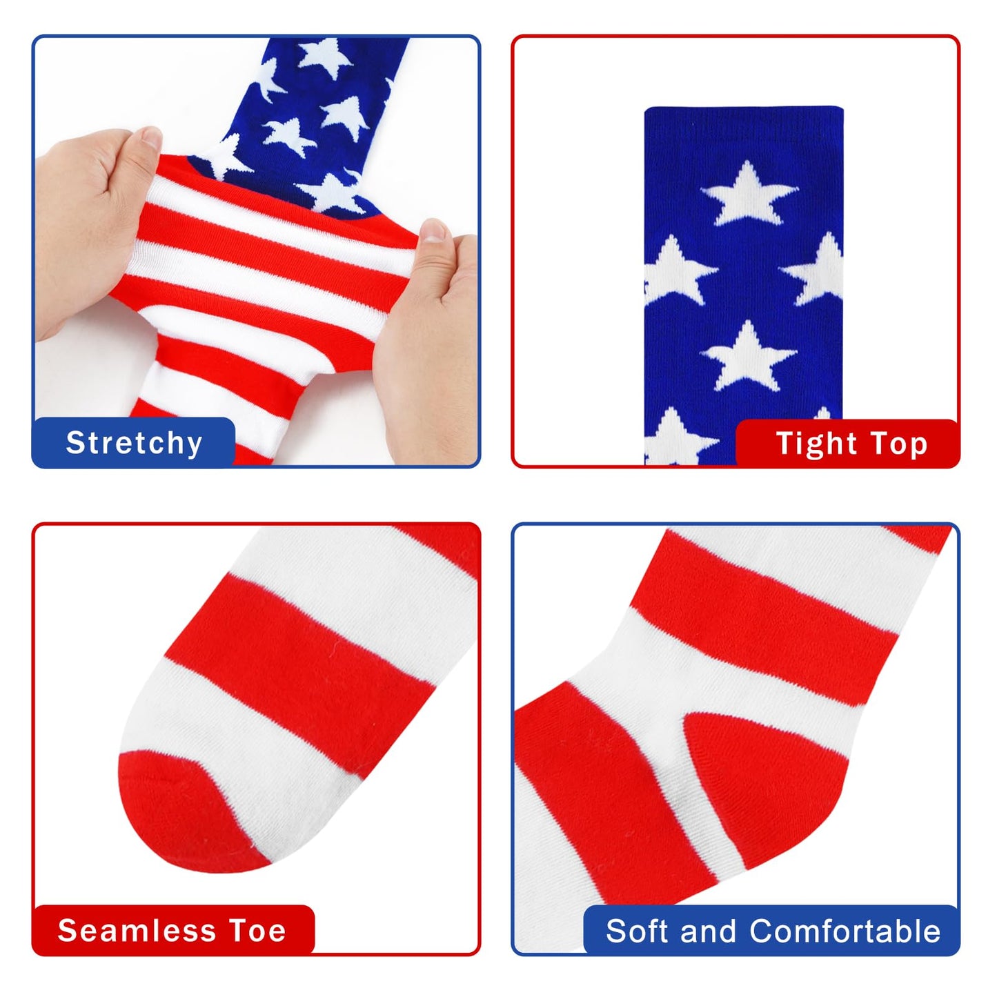 Junely American Flag Thigh High Socks Patriotic Over the Knee Stockings Extra Long 4th of July Costume Accessories Gifts Red White Blue