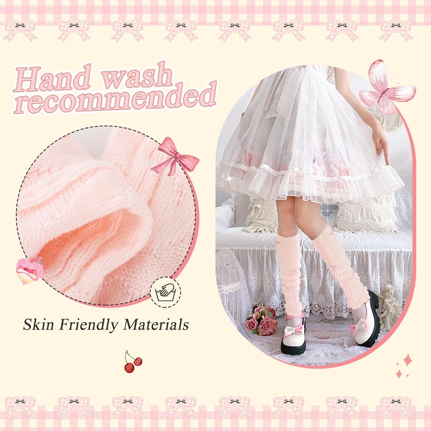Junely Leg Warmers for Women Kawaii Leg Warmer Cute Legwarmers with Bows Cutecore Lolita Harajuku Gyaru Japanese Accessories Pink