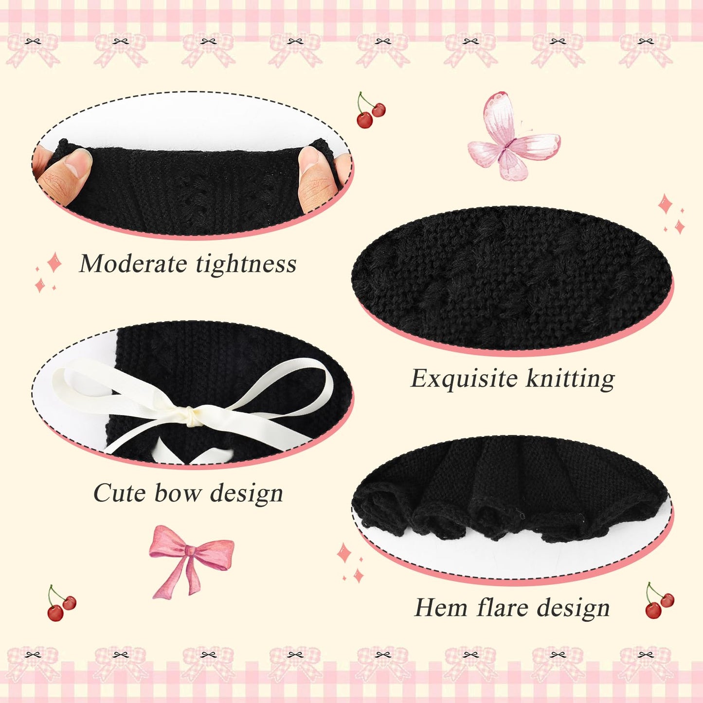 Junely Leg Warmers for Women Kawaii Leg Warmer Cute Legwarmers with Bows Cutecore Lolita Harajuku Gyaru Japanese Accessories Black