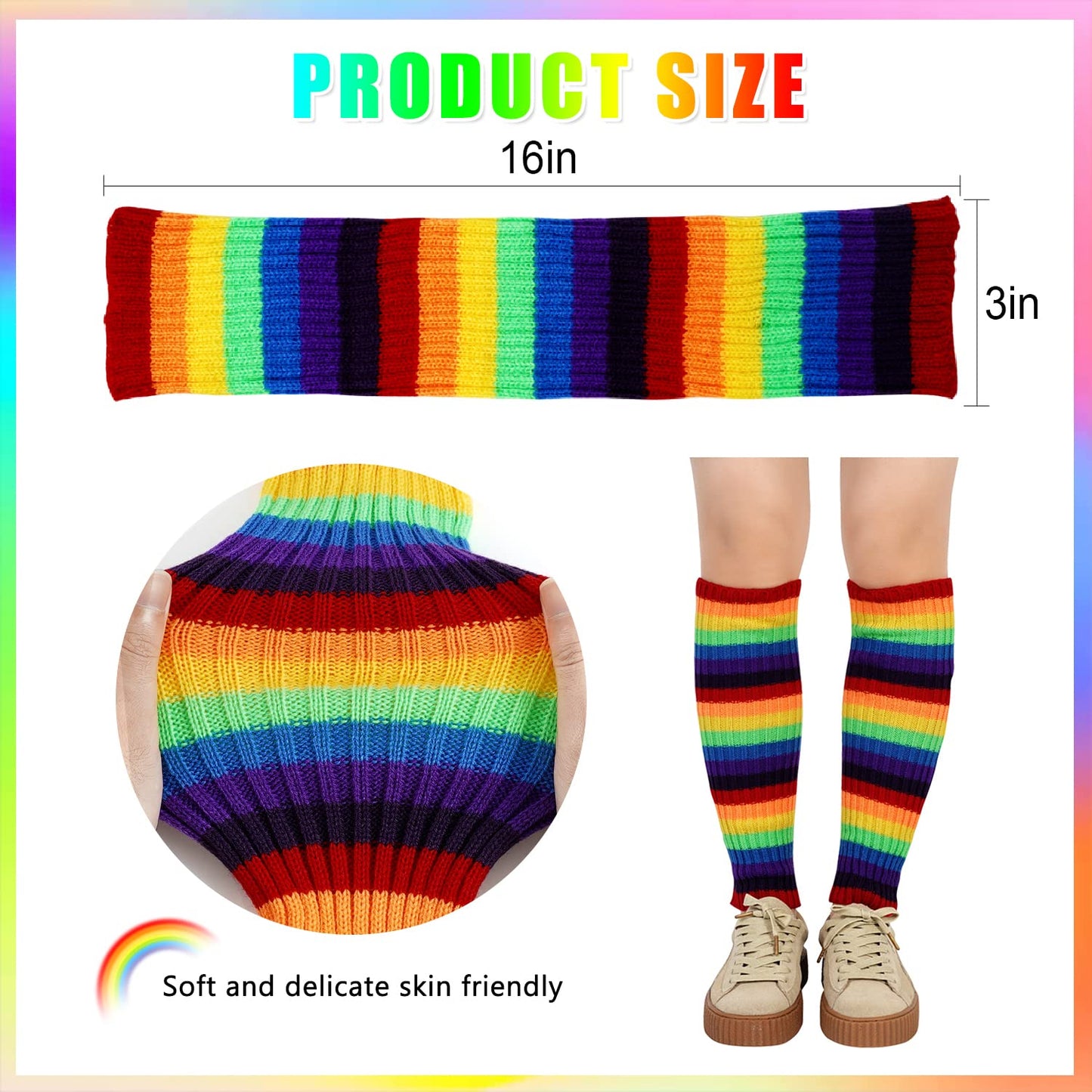 Junely Leg Warmers 80s Leg Warmer Knit Legwarmers Neon for Ballet Dance Figure Skating Ice Skating Boot Rainbow
