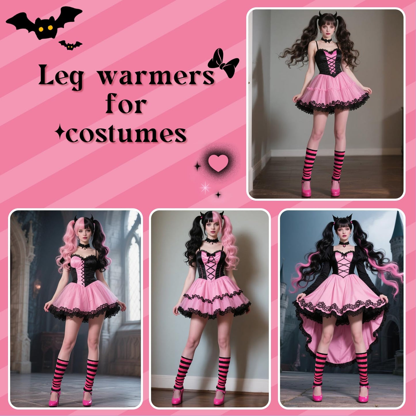 Junely Leg Warmers Striped Leg Warmer Knit Legwarmers Cosplay Halloween Costume Accessories for Ballet Figure Skating Ice Skating Dance