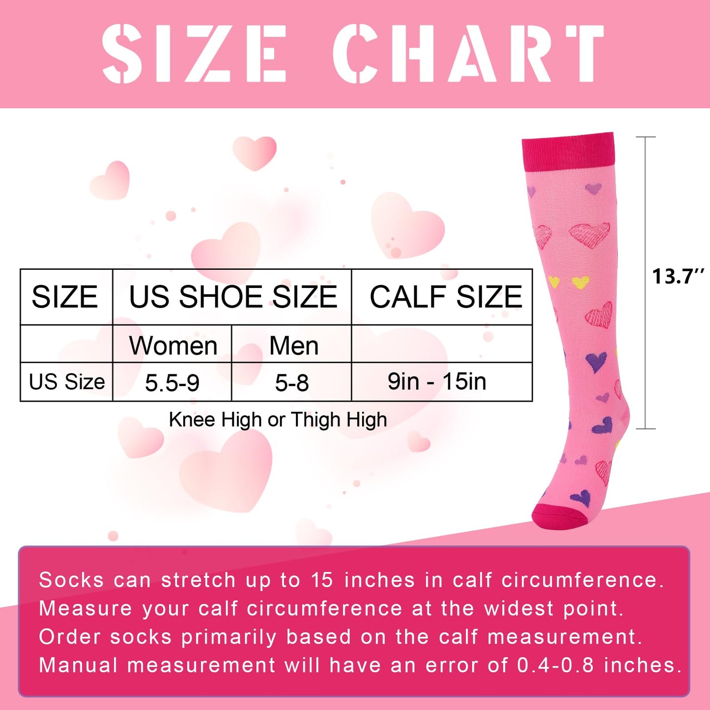 Junely Mothers Day Compression Socks for Women Valentines Day Knee High Stockings for Running Nurses Support Travel Pregnancy Gifts Pink Black