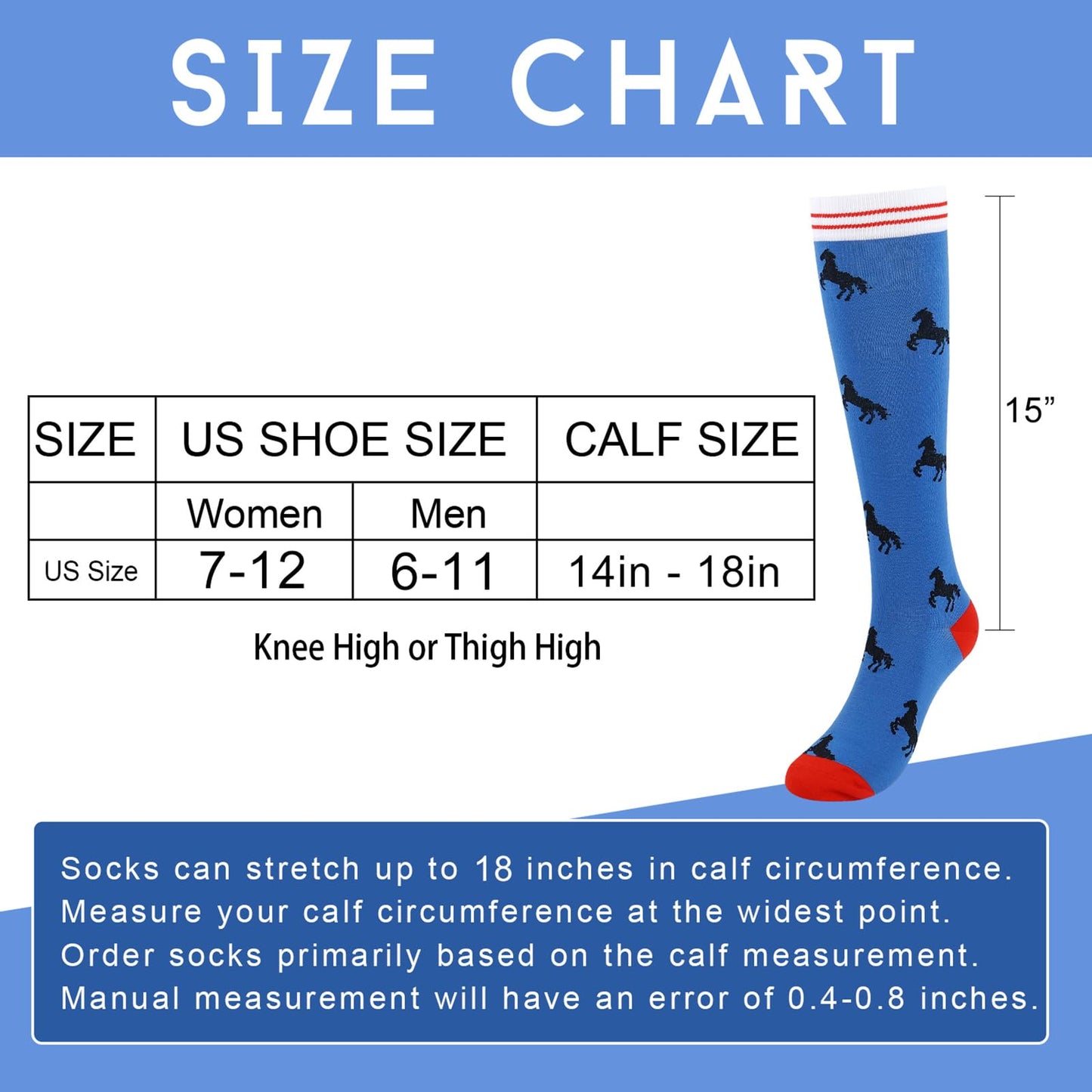 Junely Compression Socks for Women Horse Knee High Stockings for Running Athletic Nurses Pregnant Women Work Support Travel Flight Sports Horse Gifts Blue