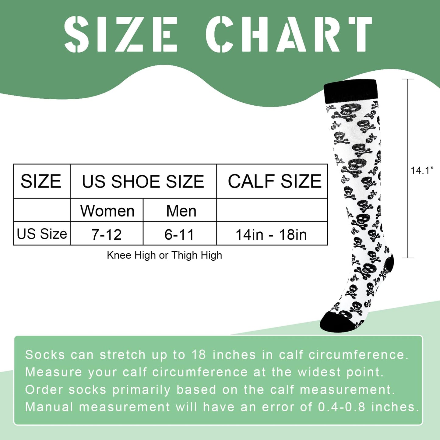 Junely Compression Socks for Women 20-30 mmhg Knee High Skull Socks for Halloween Running Athletic Nurses Pregnant Women Work Support Travel Flight Sports Gifts White