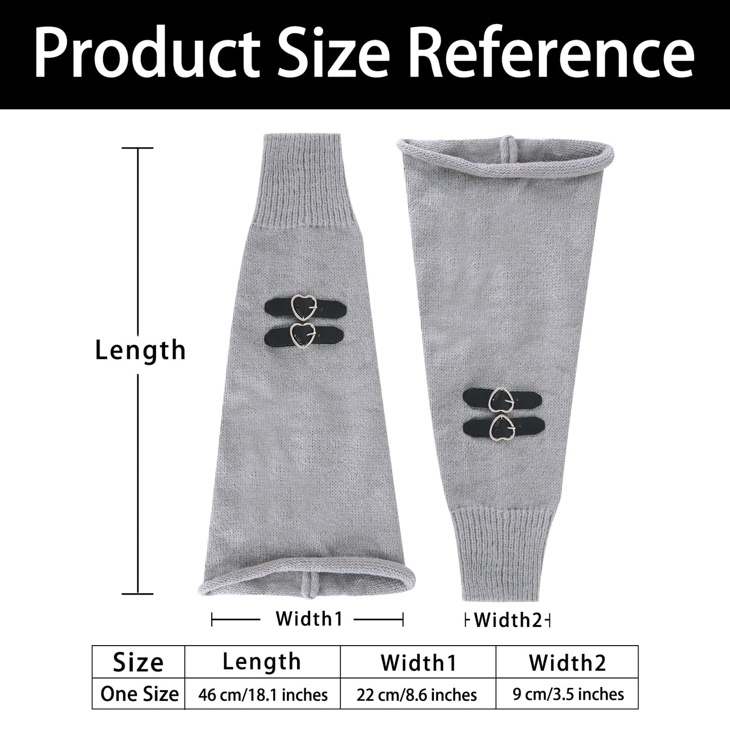 Junely Leg Warmers for Women Winter Kawaii Leg Warmer Cute Legwarmers with Adjustable Belt Buckle Japanese Socks Goth Emo Lolita Gyaru Gothic Harajuku Accessories Black Grey