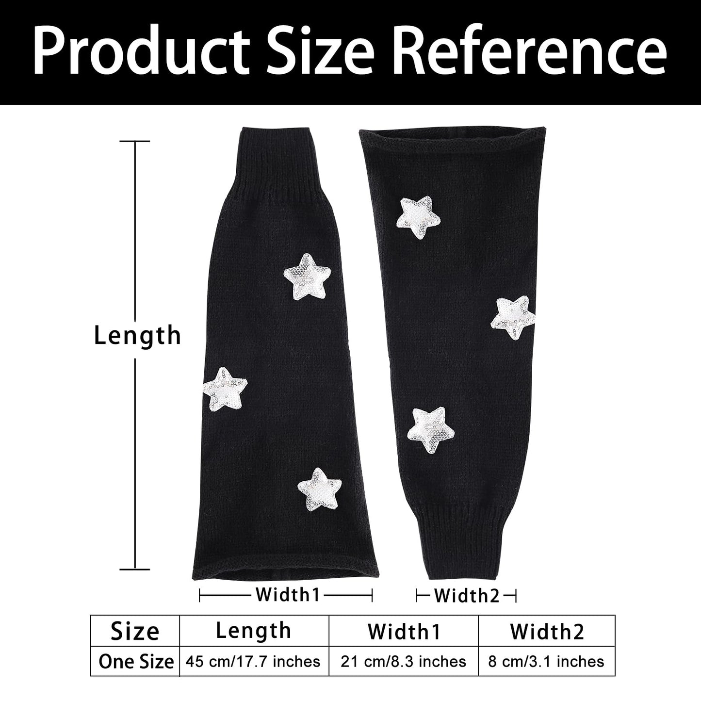 Junely Leg Warmers Kawaii Leg Warmer Cute Legwarmers with Sequin Star Japanese Socks Halloween Emo Lolita Gyaru Harajuku Accessories Black