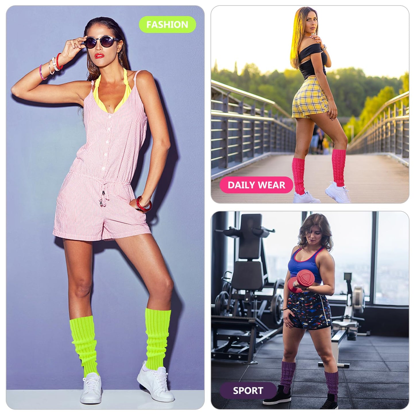 Junely Leg Warmers 80s Knit Leg Warmer Neon Legwarmers for Mardi Gras St Patricks Day Halloween Christmas Ballet Dance Figure Skating Ice Skating Boot Yellow