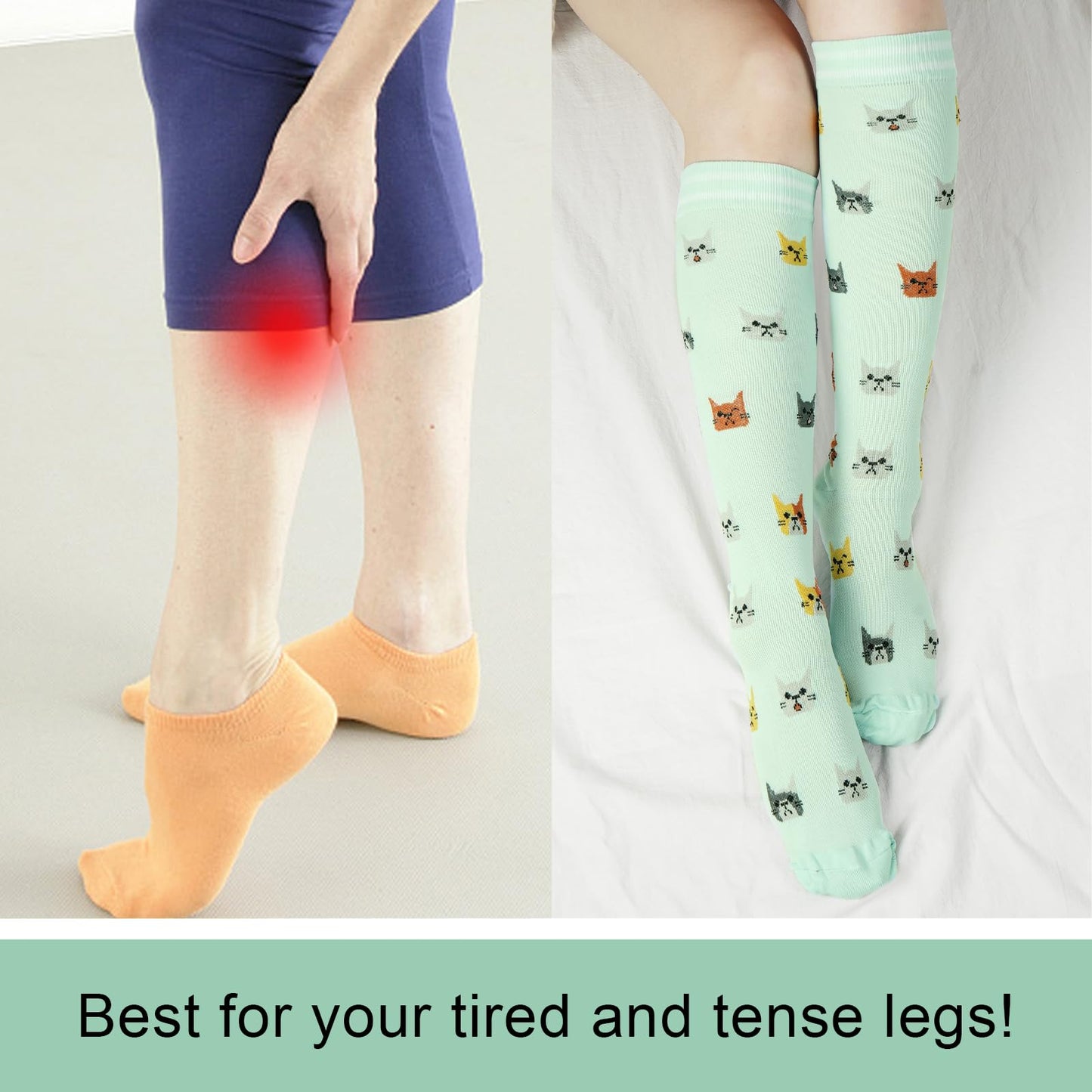 Junely Compression Socks for Women 20-30 mmhg Cat Knee High Stockings for Running Athletic Nurses Pregnant Women Work Support Travel Flight Sports Cat Gifts Blue