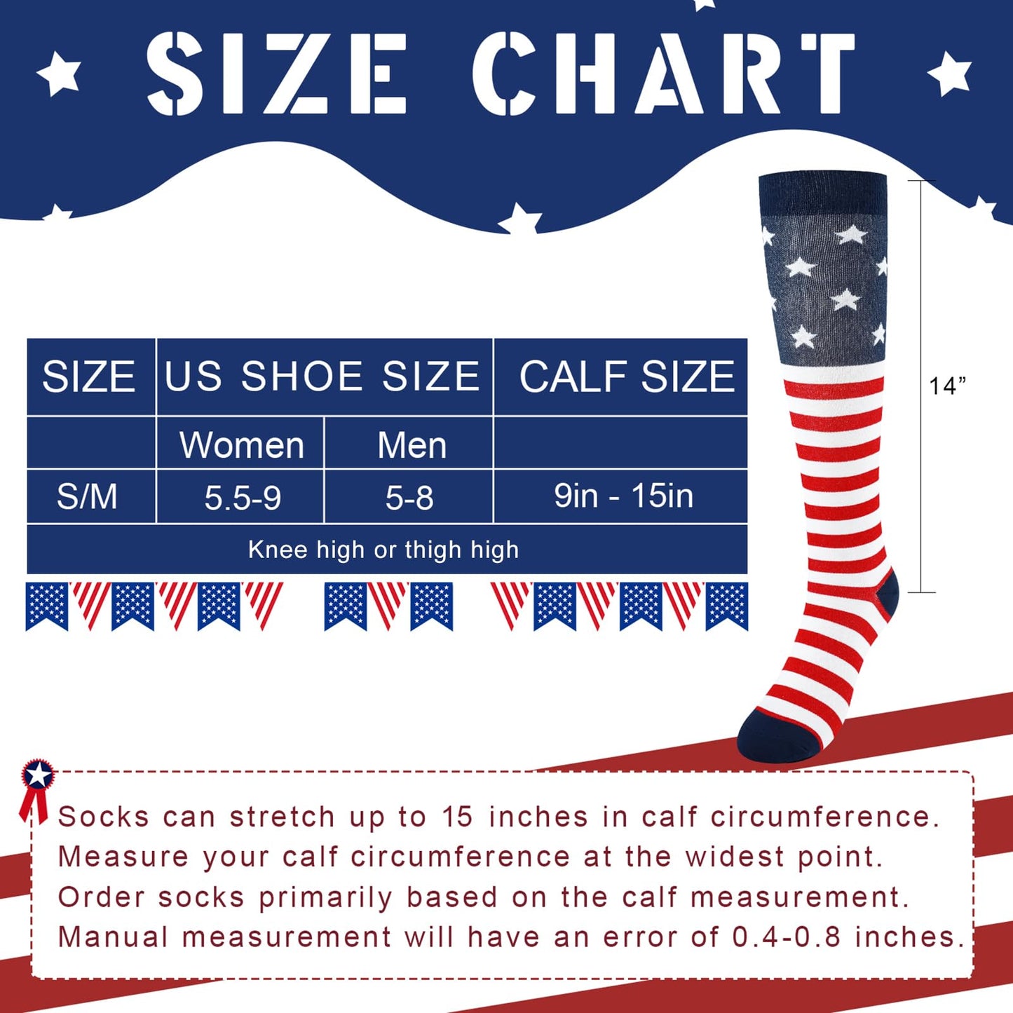 Junely Compression Socks for Women American flag Knee High Stockings for 4th of July Running Athletic Nurses Pregnant Women Work Support Travel Flight Sports Gifts Red White Blue