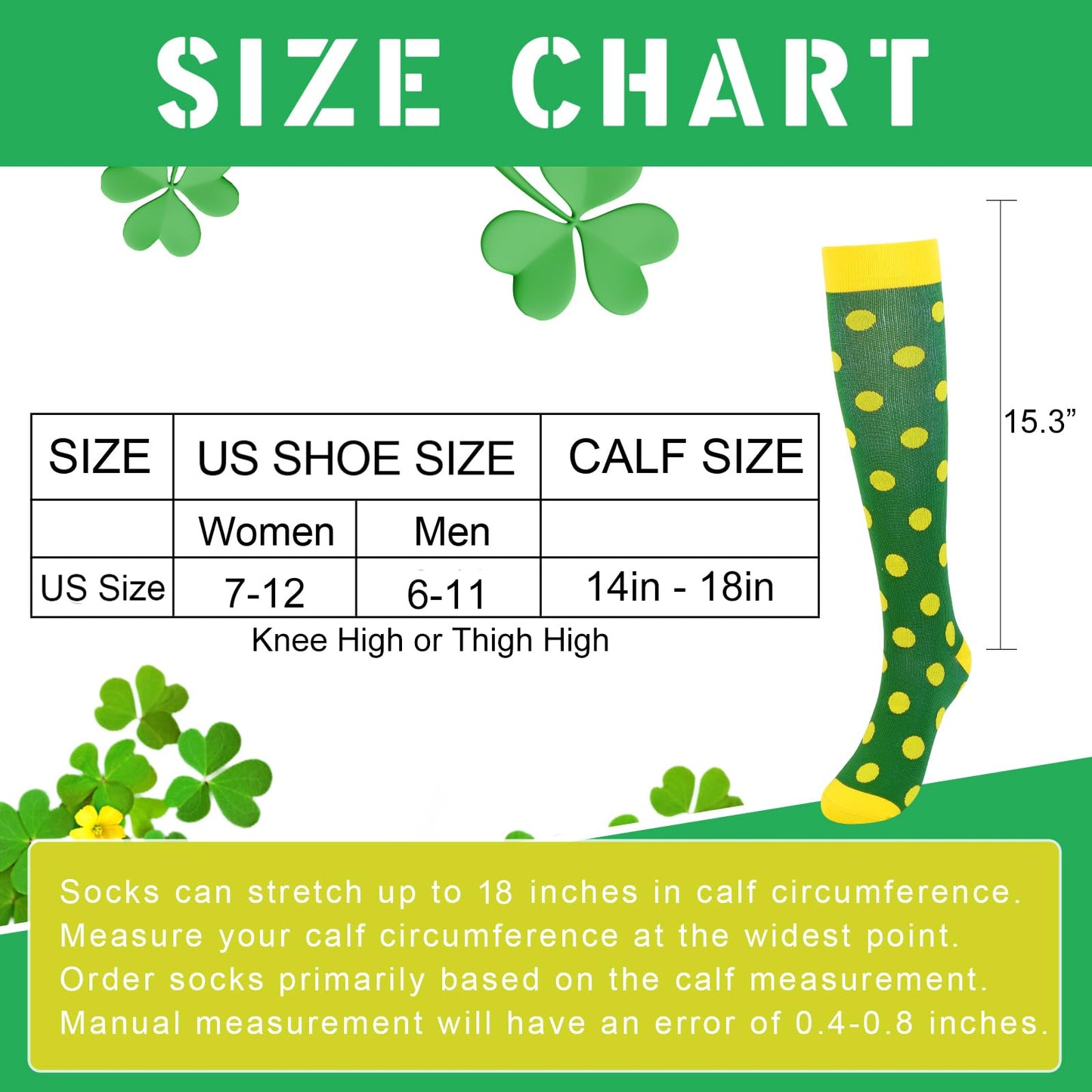 Junely St Patricks Day Compression Socks for Women 20-30 mmhg Polka Dot Knee High Socks for Running Athletic Nurses Pregnant Women Work Support Travel Flight Sports Irish Gifts Green