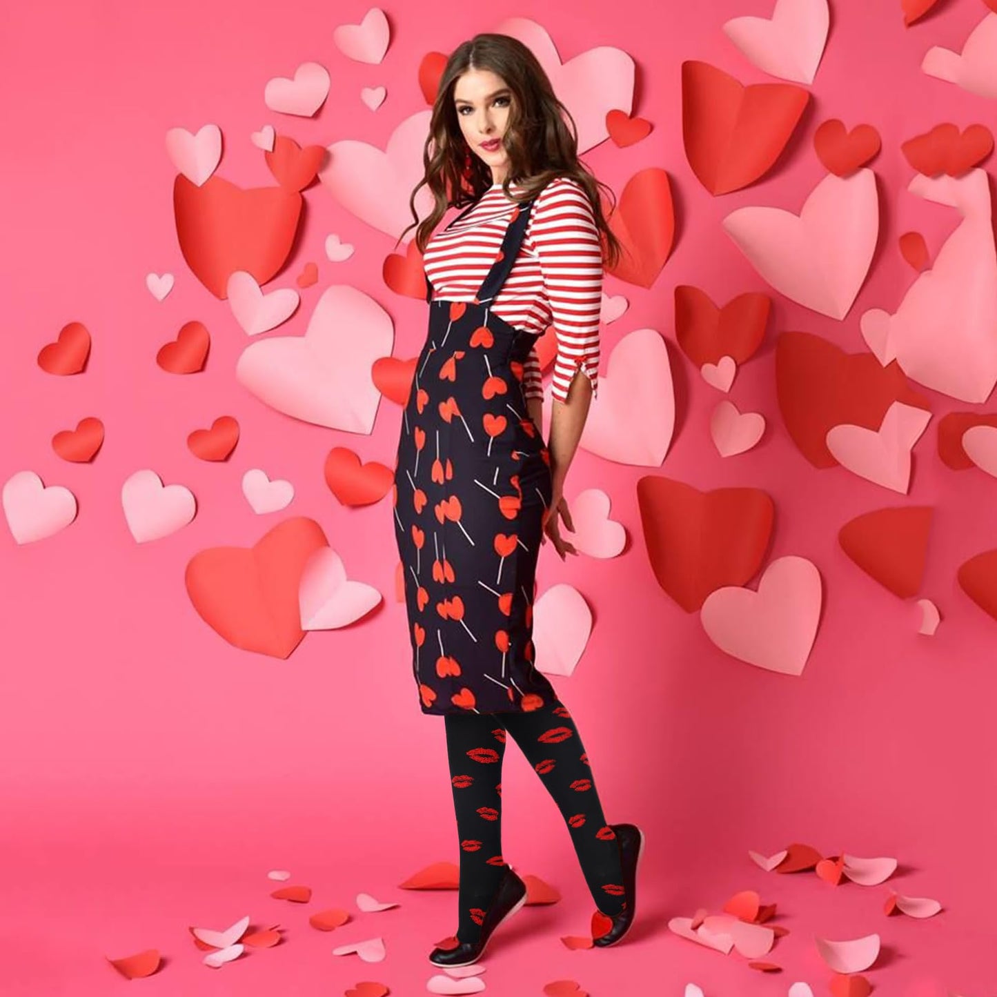 Junely Valentines Day Compression Socks for Women 20-30 mmhg Knee High Lip Socks for Valentine Running Athletic Nurses Pregnant Women Work Support Travel Flight Sports Black