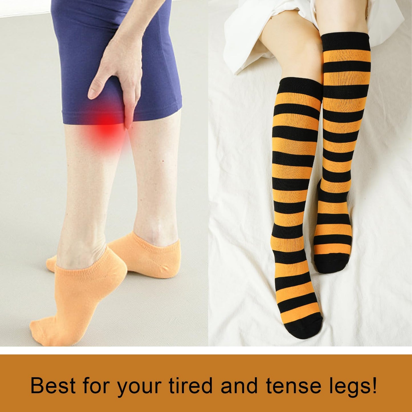 Junely Compression Socks for Women Striped Knee High Stockings for Halloween Running Athletic Nurses Pregnant Women Work Support Travel Flight Sports Gifts Orange and Black