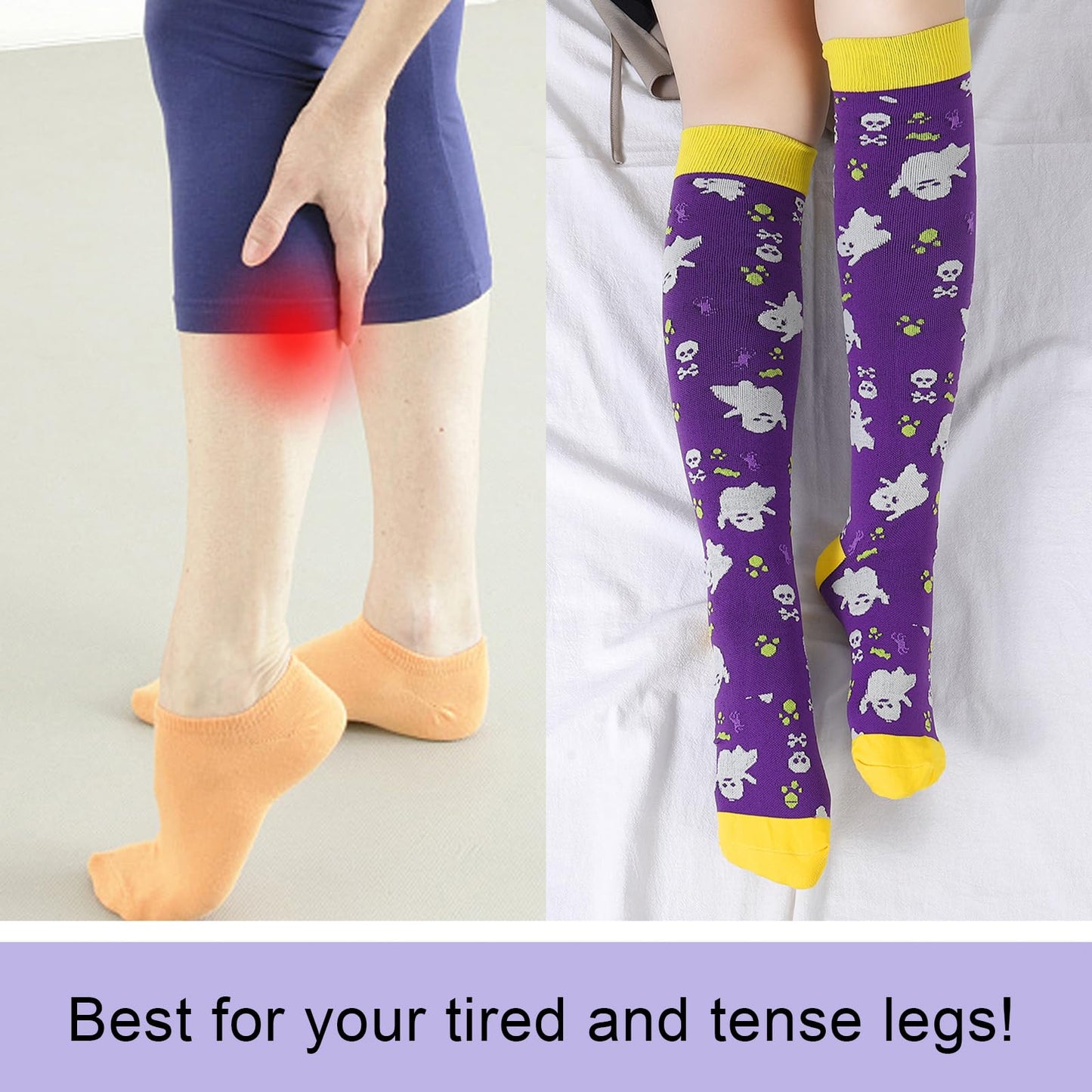 Junely Halloween Compression Socks for Women Ghost Knee High Stockings for Running Athletic Nurses Pregnant Women Work Support Travel Flight Sports Gifts Purple