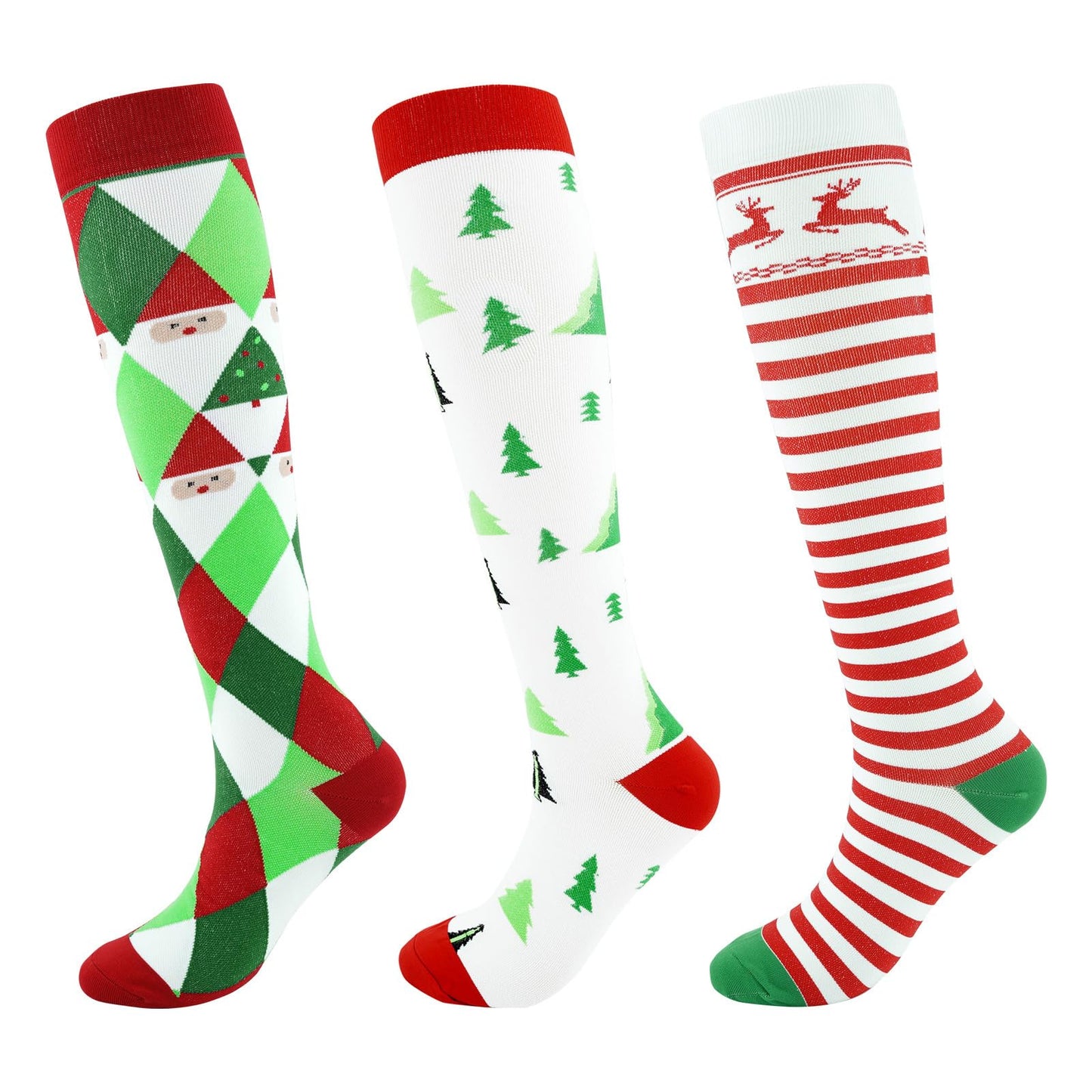 Junely Compression Socks for Women Christmas Knee High Stockings for Running Athletic Nurses Pregnant Women Work Support Travel Flight Sports Gifts Red Green