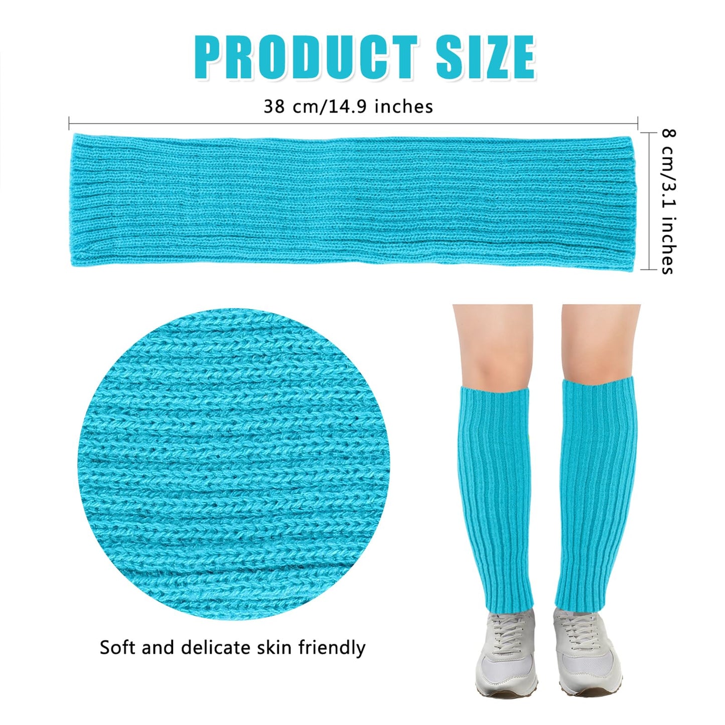 Junely Leg Warmers 80s Women Neon Leg Warmer Knit Legwarmers for Ballet Dance Figure Skating Ice Skating Boots Blue